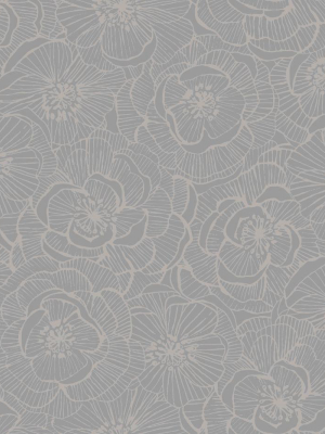 Graphic Floral Wallpaper In Metallic Silver From The Casa Blanca Ii Collection By Seabrook Wallcoverings