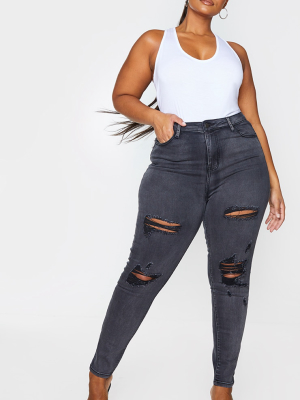 Prettylittlething Plus Washed Black Distressed...