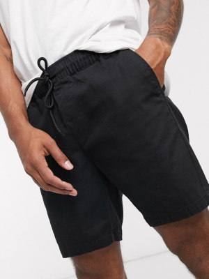 Asos Design Skinny Chino Shorts With Elastic Waist In Black