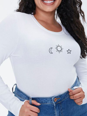 Plus Size Celestial Embroidered Graphic Tee