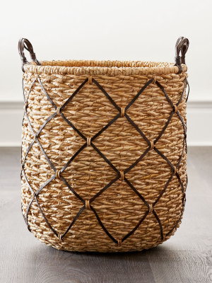 Emory Large Brown Leather-handle Basket