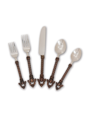 Gg Collection Stainless Steel And Brass Fleur De Lis 20-piece Flatware Set.