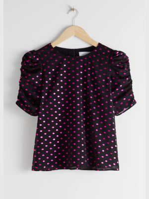 Puff Sleeve Dot Print Blouse