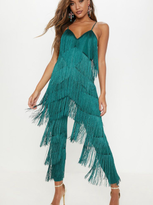 Emerald Green Tassel Plunge Jumpsuit