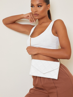 White Quilted Envelope Cross Body Bag