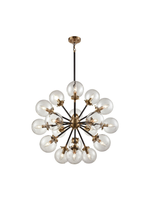 Boudreaux 18-light Chandelier In Antique Gold And Matte Black With Sphere-shaped Glass