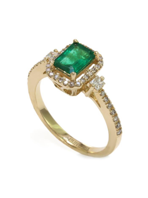 Gemma 14k Yellow Gold Emerald And Diamond Ring, 1.28 Tcw