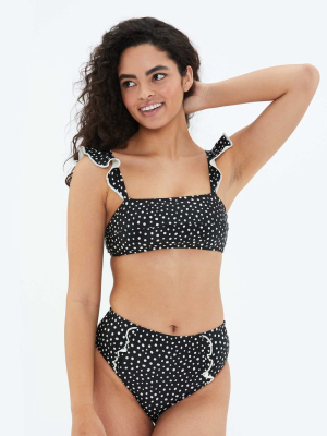 The Ruffle High Leg High Rise Bikini Bottom - On The Dot