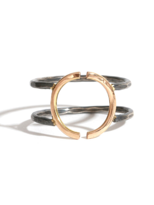 Open Crescent Ring - Silver And Gold