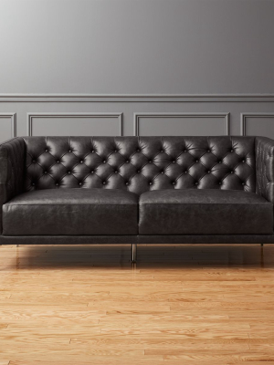 Savile Black Leather Tufted Apartment Sofa