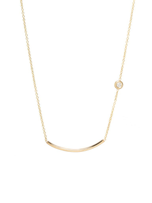 14k Curved Bar Necklace With Floating Diamond