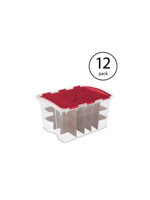 Sterilite 48 Quart Stackable Holiday Christmas 45 Ornament Storage Box (12 Pack)