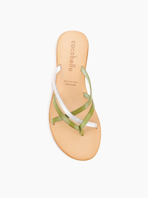 Vivi Strappy Sandals - Olive Green & Metallic Silver