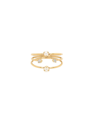 14k Thin 3 Band Prong Diamond And Tiny Pearl Ring