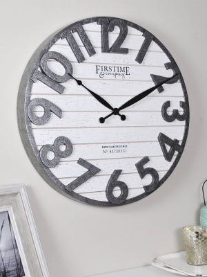 18" Sawyer Shiplap Wall Clock Distress White/gray - Firstime