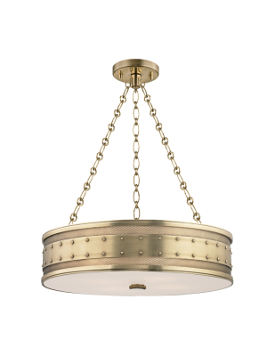 Hudson Valley Lighting Gaines 4-bulb Pendant - Aged Brass & Clear Outside Frosted Inside