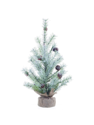 Transpac Artificial 18 In. White Christmas Faux Icy Pine With Burlap Base Tree