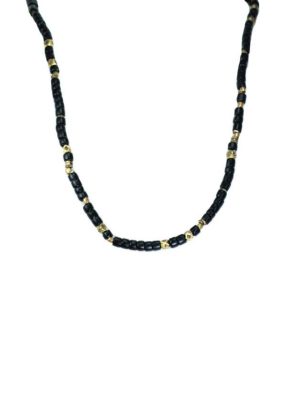 Black And Brass Vintage African Bead Necklace