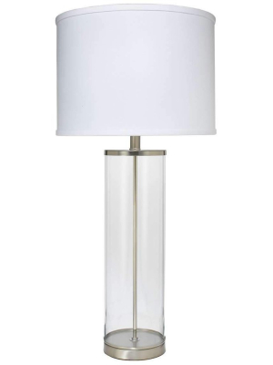 Rockefeller Table Lamp In Nickel With Classic Drum Shade In White Linen