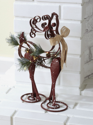 Lakeside Metal Lighted Standing Holiday Reindeer Decoration With Floral Accents