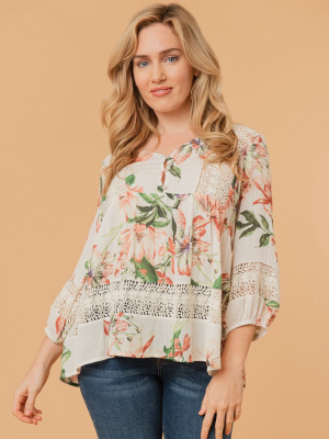 Elegant Lacework Top With Floral Print