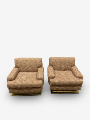 Pair Of 1970's French Lounge Chairs In Tweed