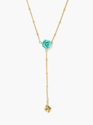 Turquoise Rose And Gold Lariat Necklace