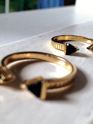 Gold Plated Arrow Ring With Onyx
