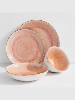 Reactive Glaze Stoneware Dinnerware - Pink & Gold