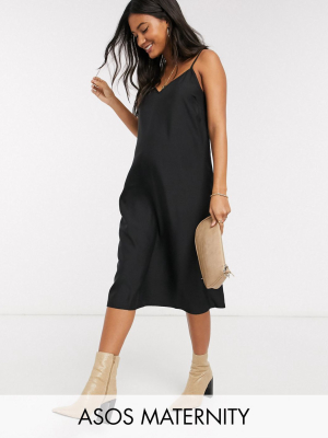 Asos Design Maternity Midi Cami Slip Dress In Black
