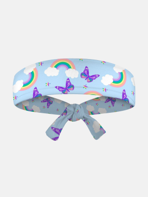 Purple Butterflies & Rainbows Tie Headband