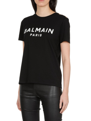 Balmain Logo Print Button Detail T-shirt