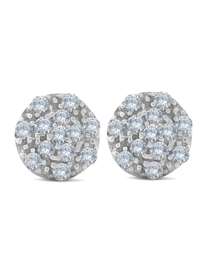 Pompeii3 1/3ct Halo Diamond Cluster Studs 10k White Gold 8.5mm