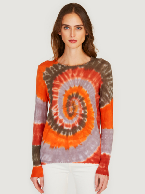 Distressed Edge Tie Dye Crew In Orange Multi