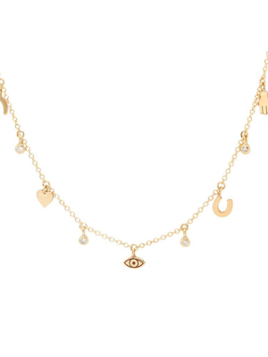 14k Itty Bitty Lucky Charms Dangling Diamond Necklace