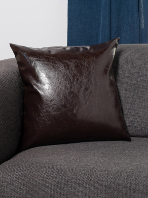 20"x20" Faux Leather Decorative Throw Pillow Brown - Surefit