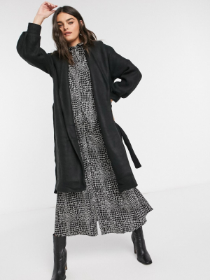 Vila Belted Coat In Black