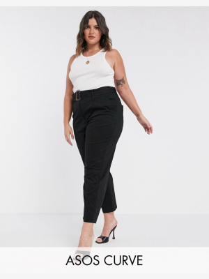 Asos Design Curve Belted Peg Pants With Tortoiseshell Buckle In Black