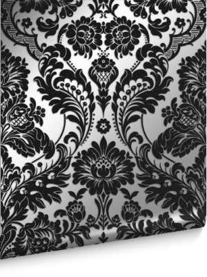 Gothic Damask Flock Wallpaper In Black And Silver From The Exclusives Collection By Graham & Brown