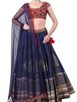 Embroidered & Block Printed Lehenga Set