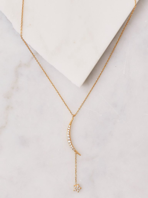 Pave Moon & Hanging Star Necklace, Small Gold