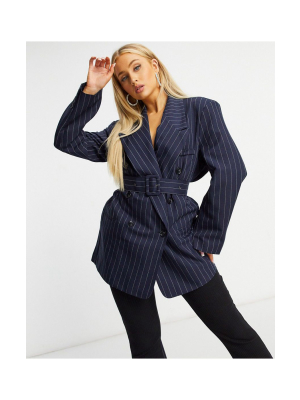 Asos Design 3 Piece Suit In Navy Pinstripe