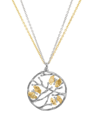 Butterfly Ginkgo Medallion Pendant Necklace With Diamonds