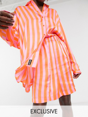 Collusion Satin Longline Shorts In Candy Stripe