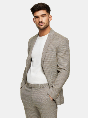 Brown Houndstooth Slim Single Breasted Suit Blazer With Peak Lapels