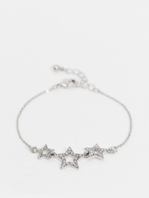 Asos Design Chain Bracelet With Crystal Star Charms In Silver Tone