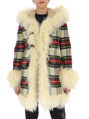 Miu Miu Checked Fur-trim Coat