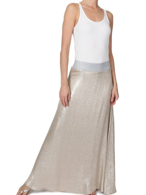 Metallic Silk Blend A Line Skirt