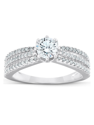 Pompeii3 1 Ct Diamond Engagement Ring Multi Row 14k White Gold