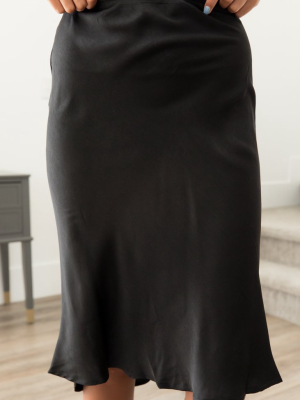 By Your Side Black Satin Skirt